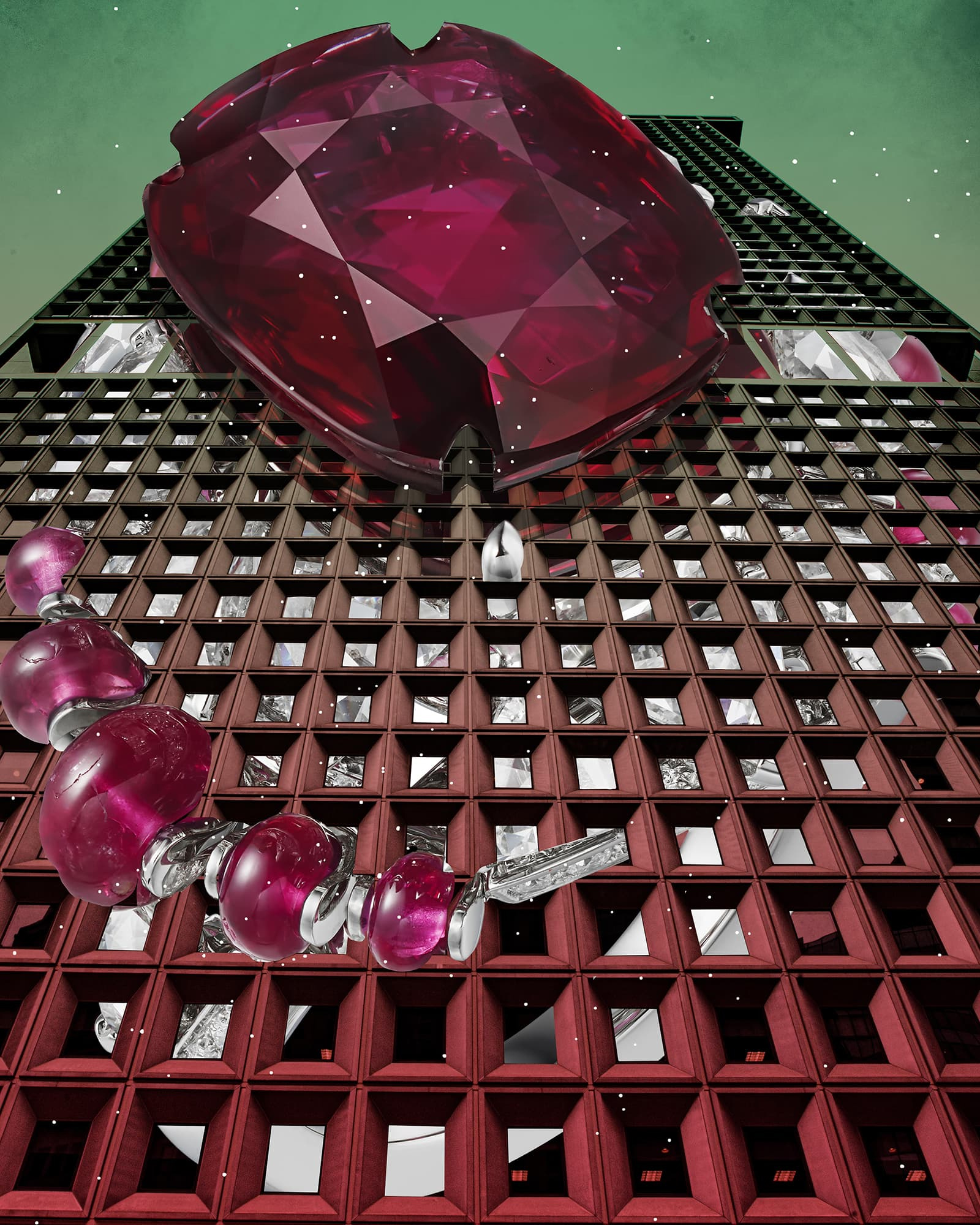 Cartier Phaan ring from the Sixième Sens par Cartier High Jewellery collection embellished with an 8.20 carat ruby, ruby beads and diamonds