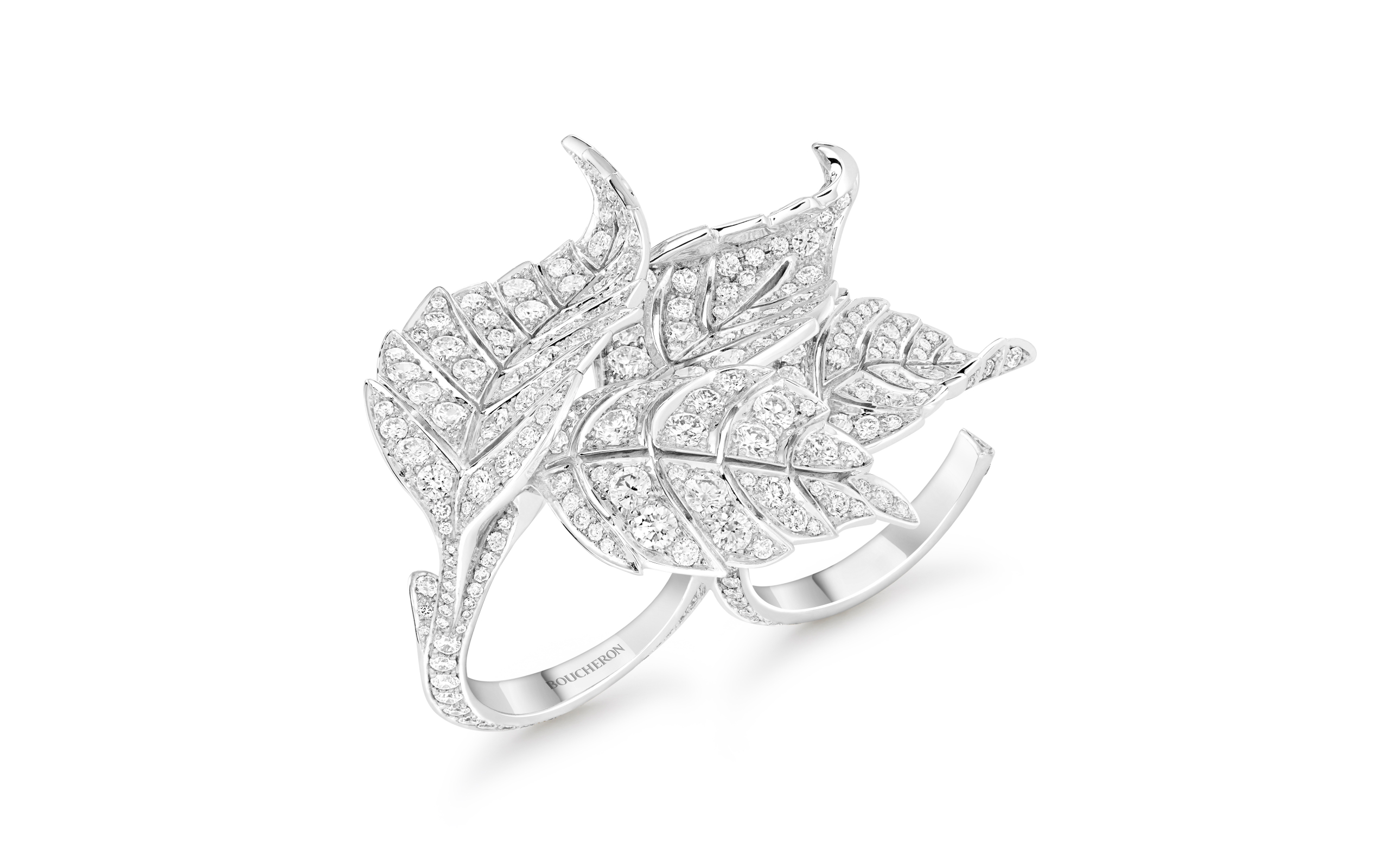 Boucheron Rosier multi-finger ring with diamonds in 18k white gold, part of the Untamed Nature Histoire de Style 2025 High Jewellery collection 