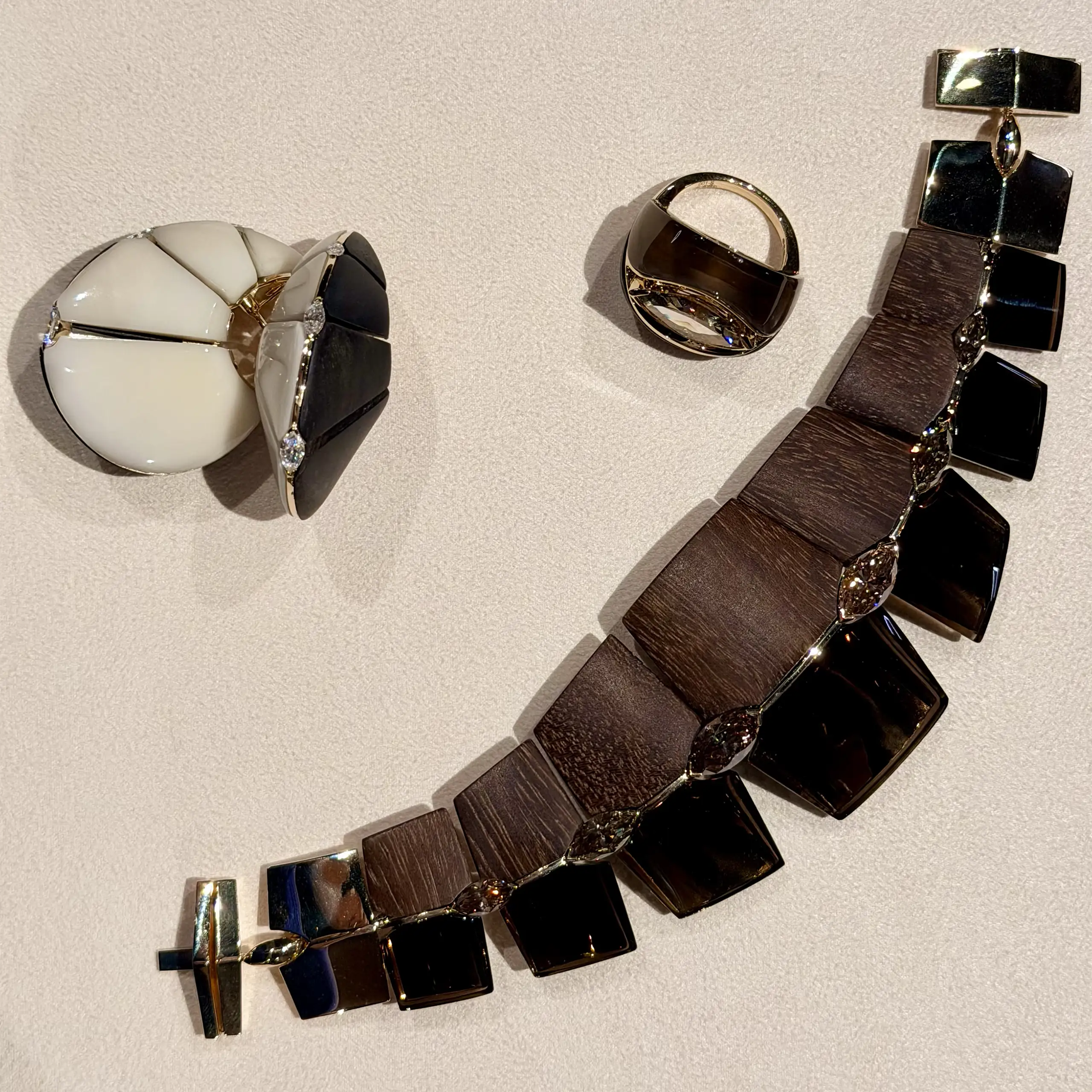 The Large Armour bracelet brings smoky quartz together with Brazilian Preciosa wood and 7.39 carats of brown diamonds