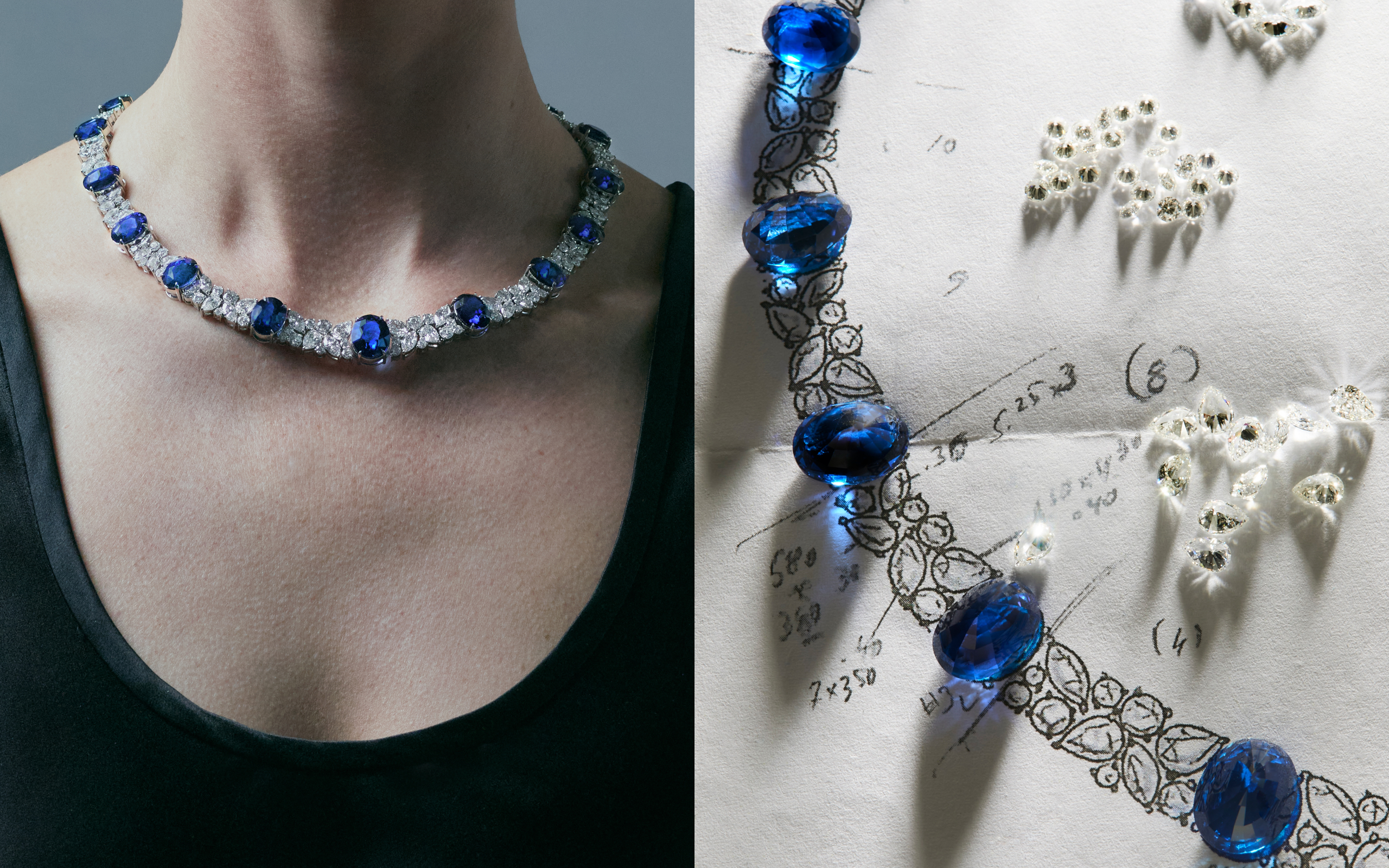 This Isabel Gemology necklace features 102.09 carats of royal blue sapphires from Sri Lanka and 37 carats of fancy-cut diamonds, set in platinum and requiring more than 550 hours of craftsmanship