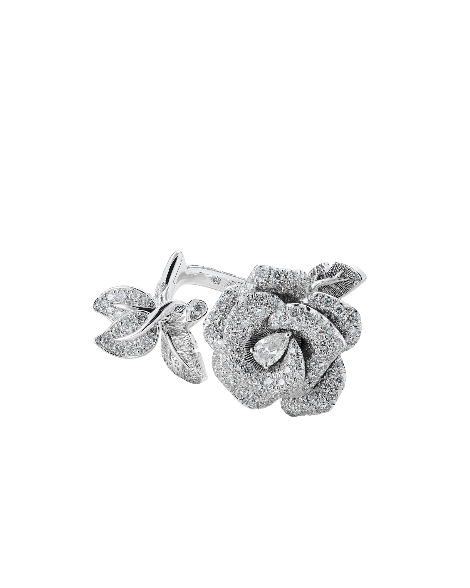 Victoire de Castellane revisits Christian Dior’s favourite flower in Rose Dior Bagatelle, using white gold and diamonds to build the rose in relief