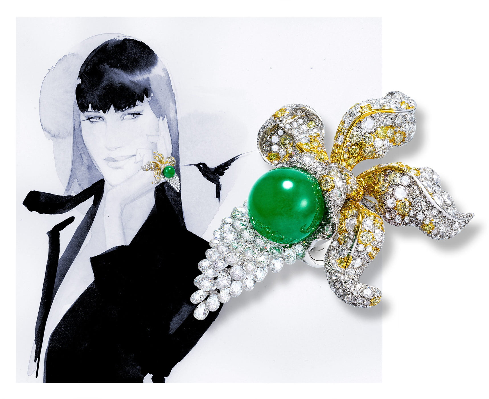 Anna Hu 'Enchanted Orchid' ring with 52.04 carats jadeite, briolette, rose and brilliant-cut diamonds