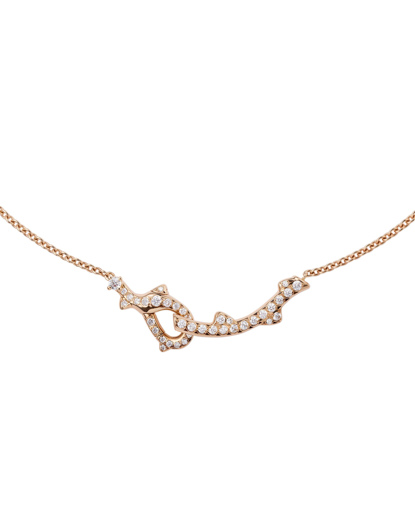 The new Bois de Rose necklace is finished with a diamond-set musket clasp at the front