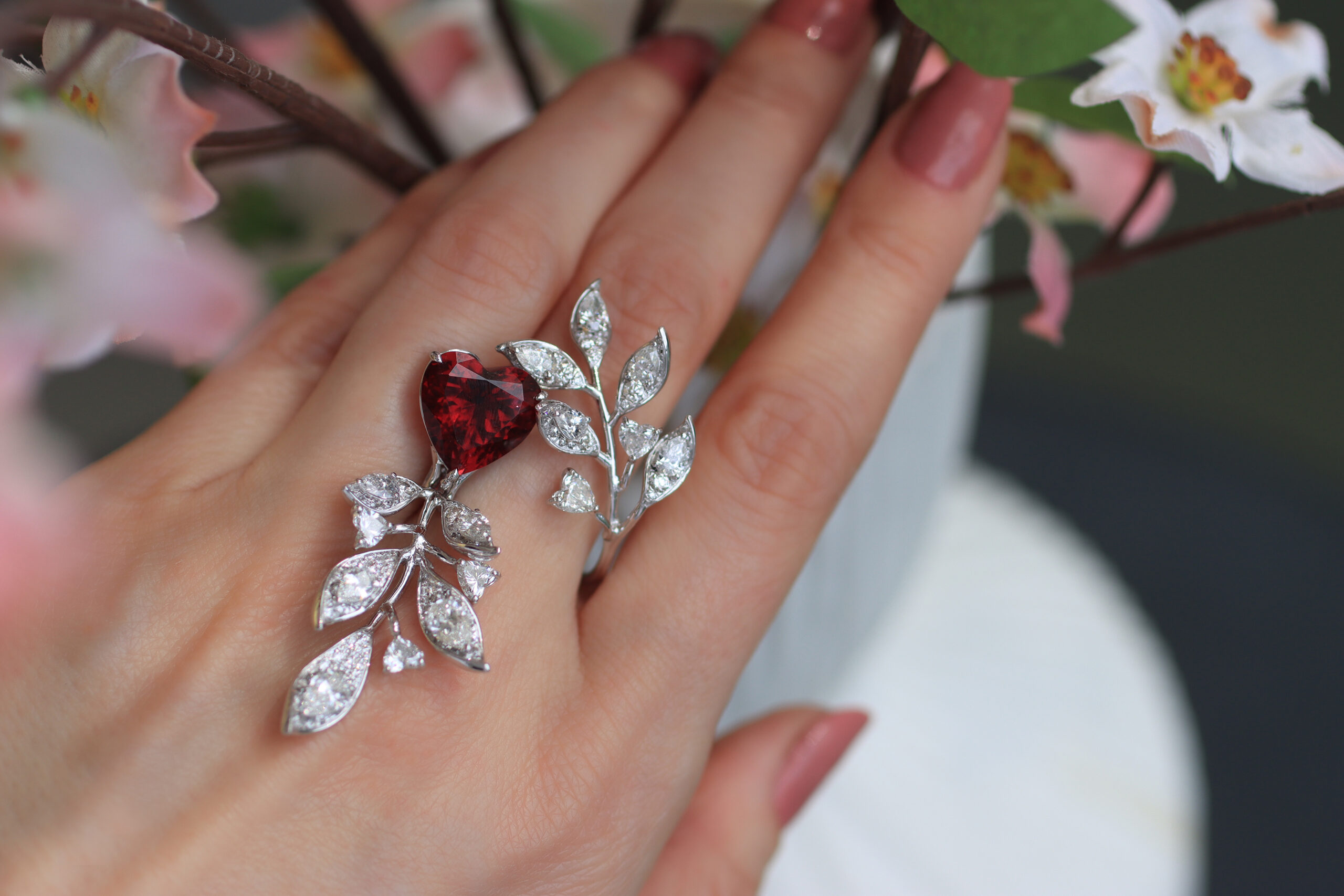 Mergin Jewelry by Mehragin Rahmati ring with a heart-shaped rubellite and diamonds 