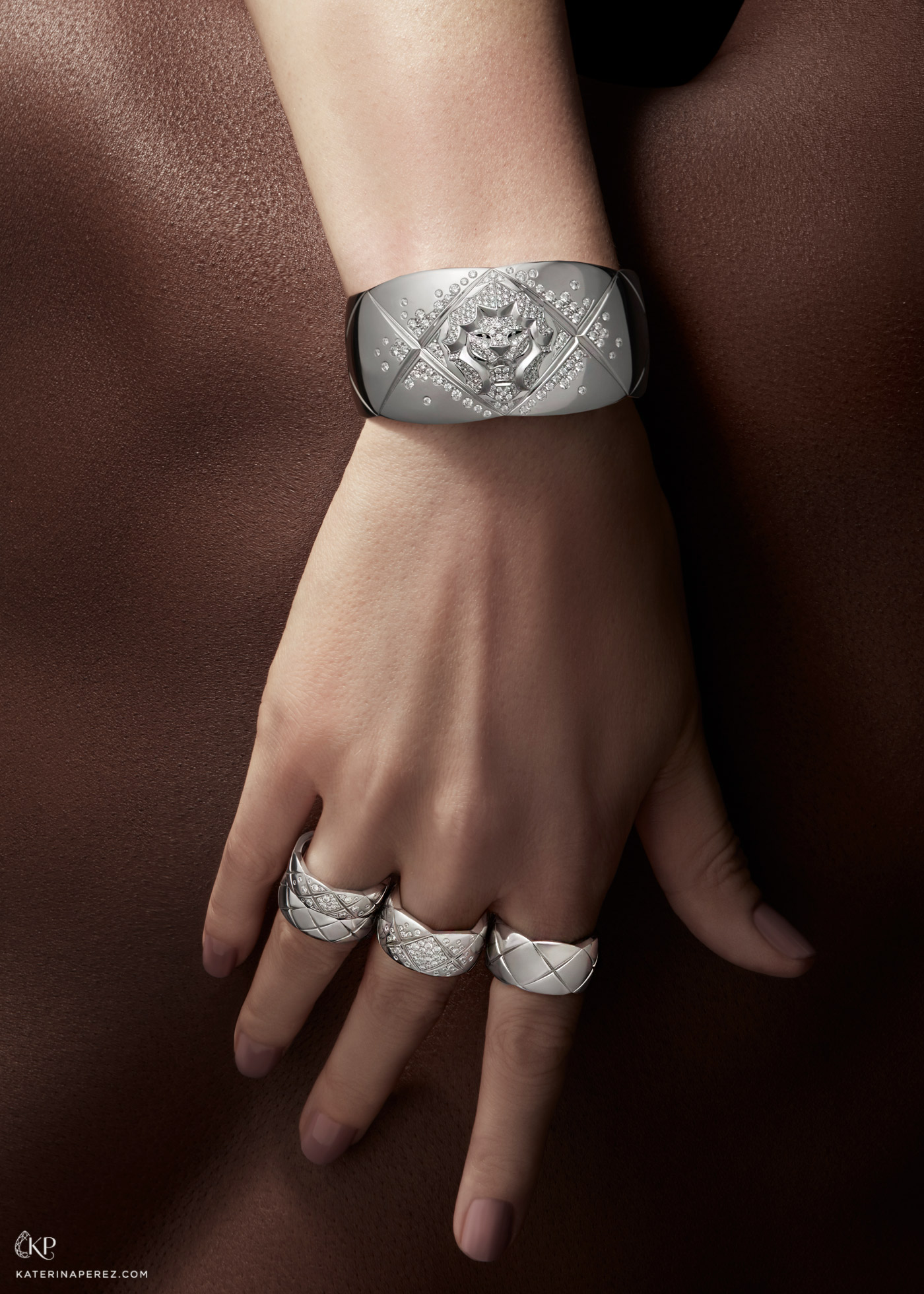 Chanel 'Coco Crush' cuff and rings, all in diamonds and white gold